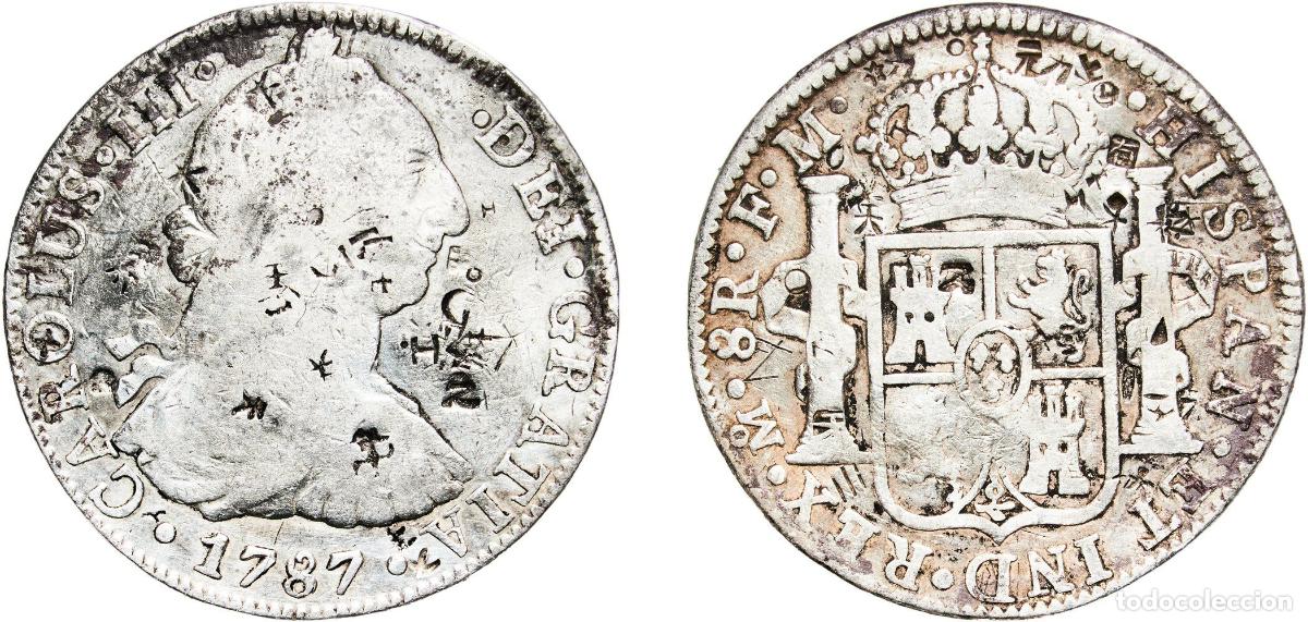 Monedas de Espa&ntilde;a: Mexico Spanish colony 1787 Mo FM 8 Reales - Carlos III Silver (.896) Mexican Mint 26.48g VF Chopmar