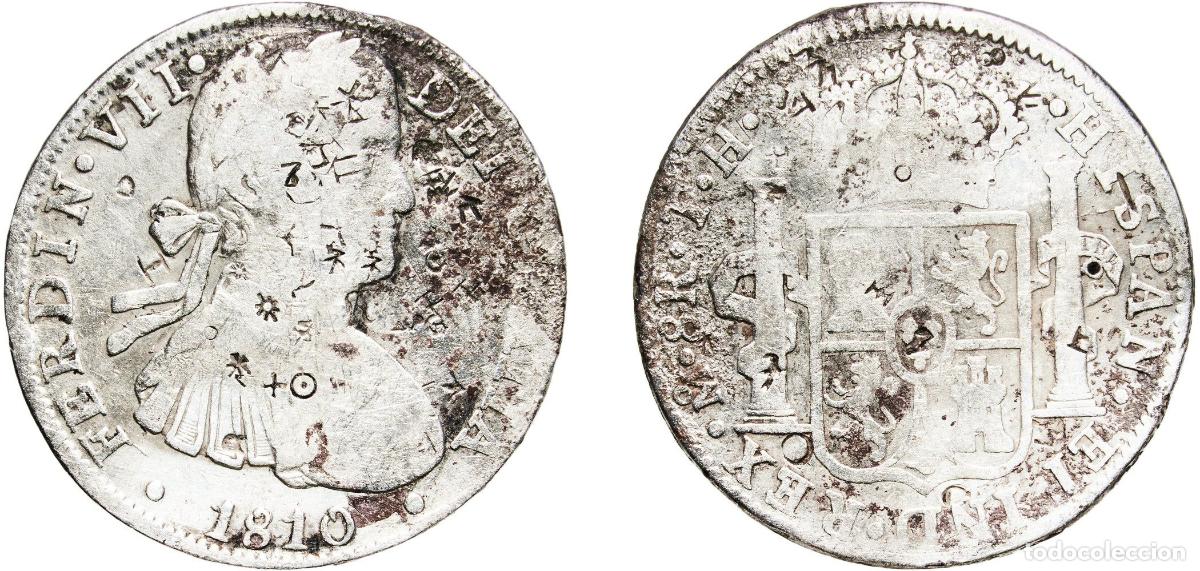 Monedas de Espa&ntilde;a: Mexico Spanish colony 1810 Mo TH 8 Reales - Fernando VII Silver (.903) Mexican Mint 26g VF Chopmark