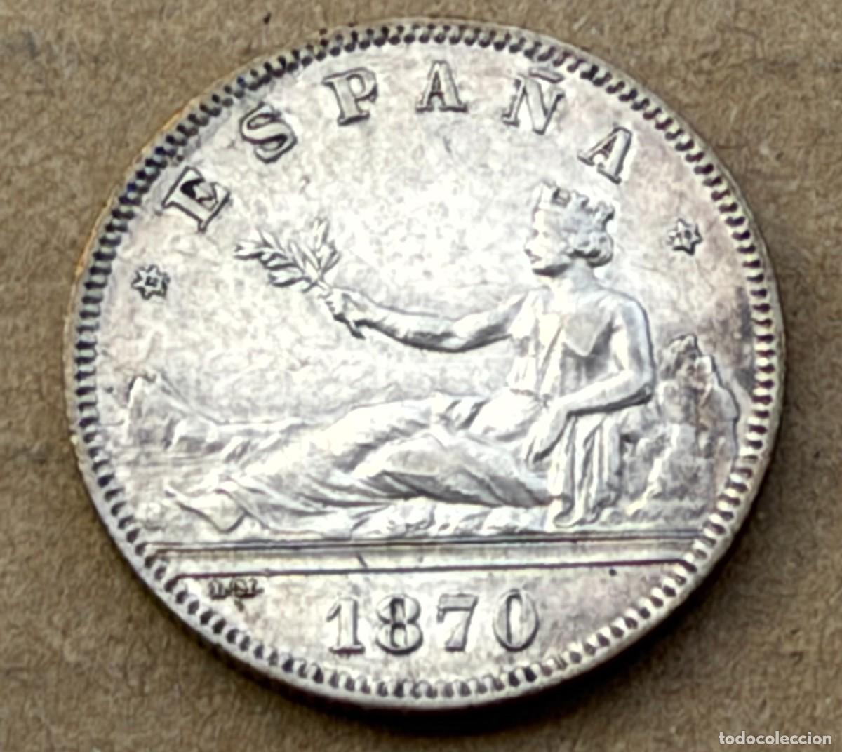 Monedas de Espa&ntilde;a: MONEDA DEL GOBIERNO PROVISIONAL DEL A&Ntilde;O 1870 DE PLATA. - Foto 1