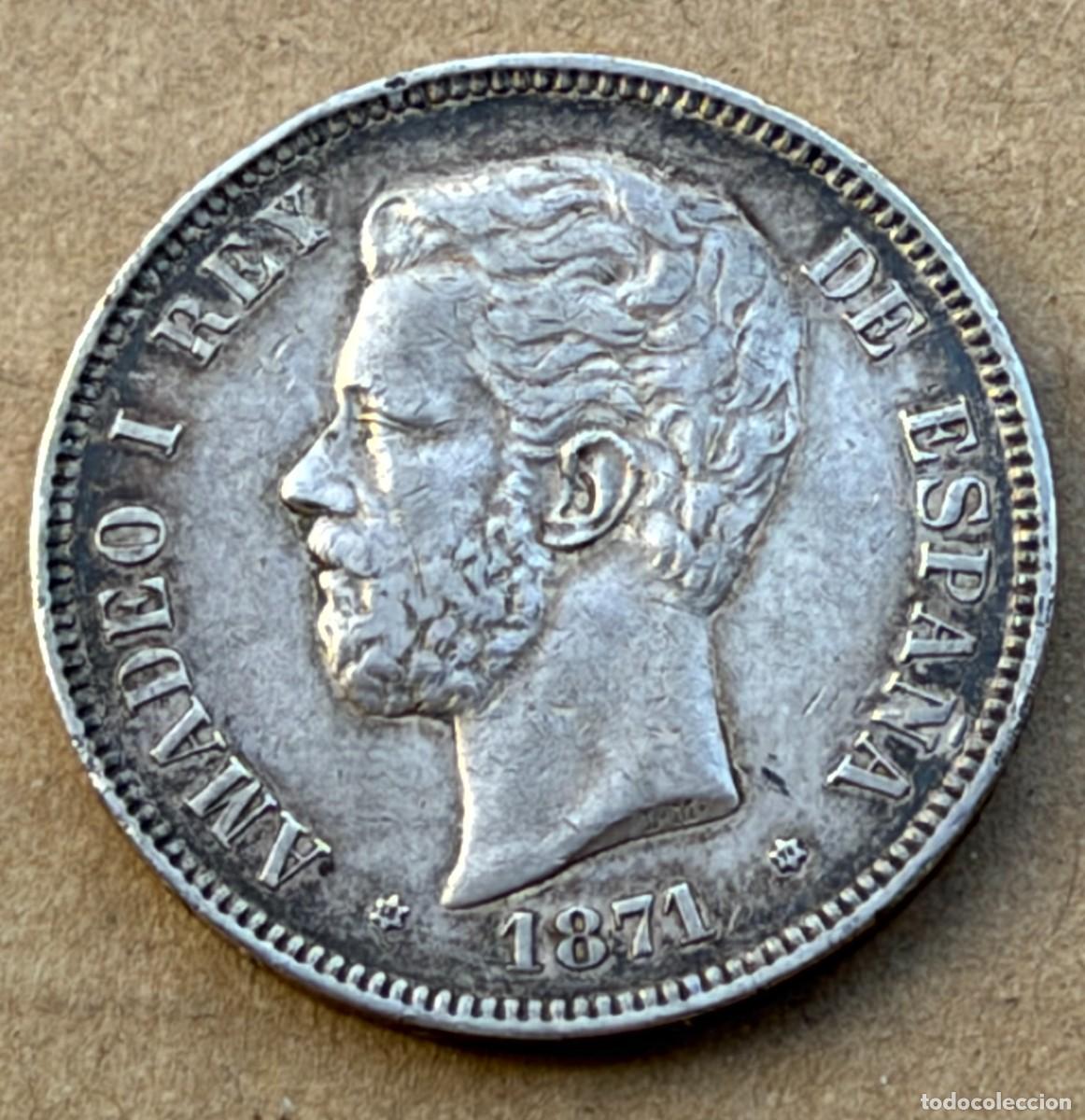 Moedas de Espanha: SOBERBIA MONEDA DEL REY AMADEO I DEL A&Ntilde;O 1871 *74 DE PLATA.