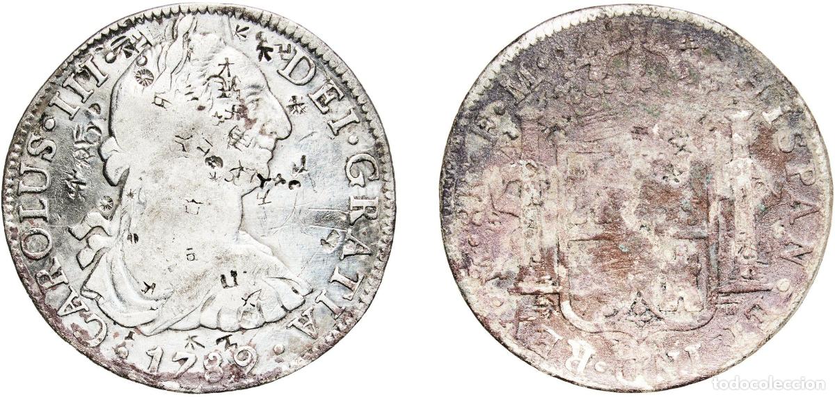Coins of Spain: Mexico Spanish colony 1789 Mo FM 8 Reales - Carlos III Silver (.896) Mexican Mint 26.33g VF Chopmar