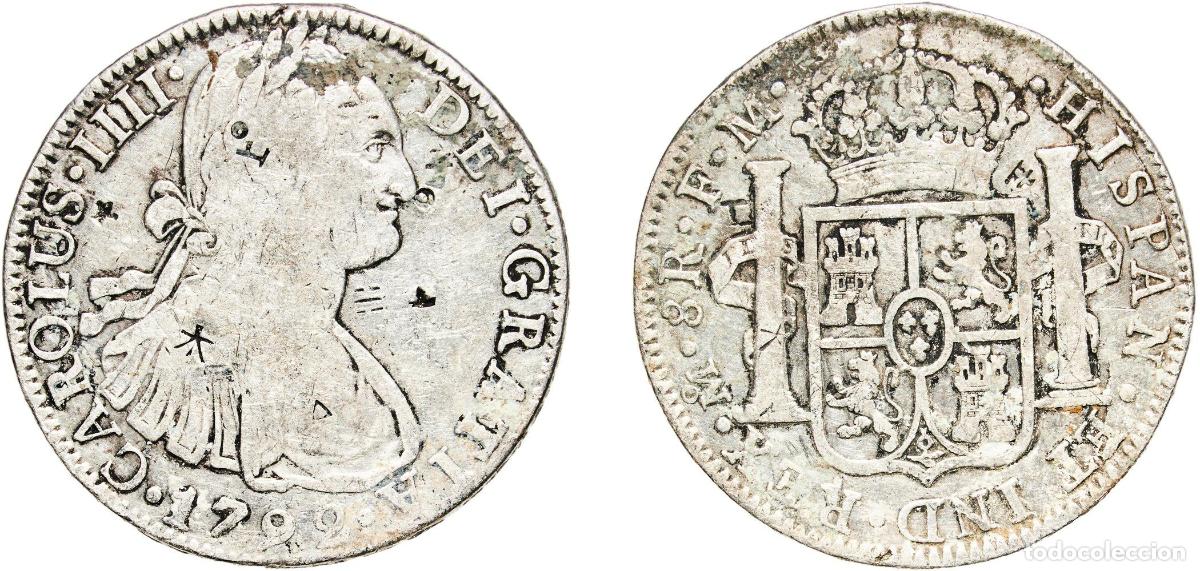 Monedas de Espa&ntilde;a: Mexico Spanish colony 1792 Mo FM 8 Reales - Carlos IV Silver (.896) Mexican Mint 26.67g VF KM 109