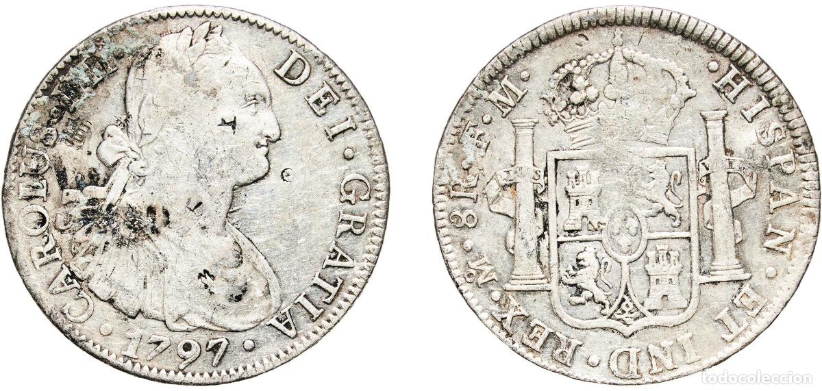 Monedas de Espa&ntilde;a: Mexico Spanish colony 1797 MoFM 8 Reales - Carlos IV Silver (.896) Mexican Mint 26.96g VF Chopmarke