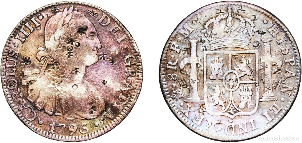 Monedas de Espa&ntilde;a: Mexico Spanish colony 1796 Mo FM 8 Reales - Carlos IV Silver (.896) Mexican Mint 26.79g VF Chopmark