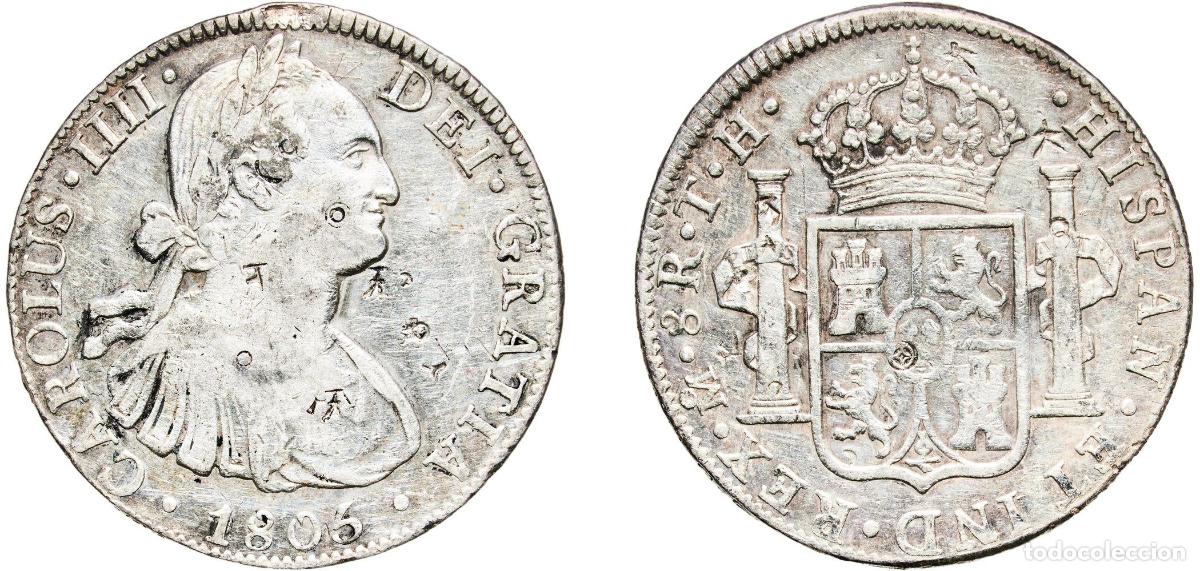 Monedas de Espa&ntilde;a: Mexico Spanish colony 1805 Mo TH 8 Reales - Carlos IV Silver (.896) Mexican Mint 26.73g XF Chopmark
