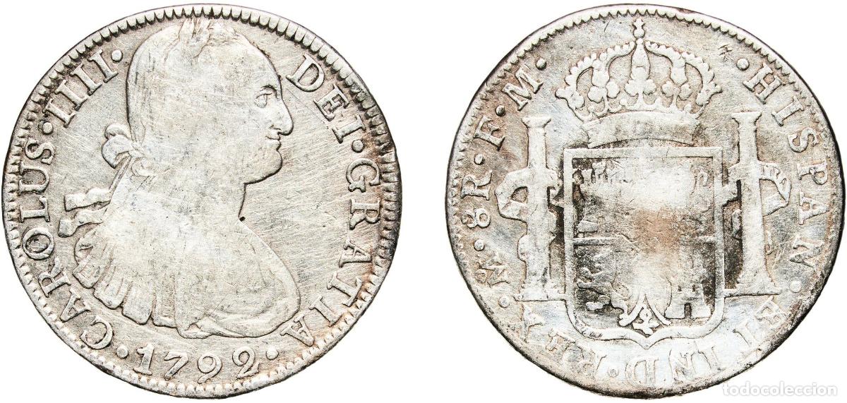 Monedas de Espa&ntilde;a: Mexico Spanish colony 1792 Mo FM 8 Reales - Carlos IV Silver (.896) Mexican Mint 26.3g VF KM 109