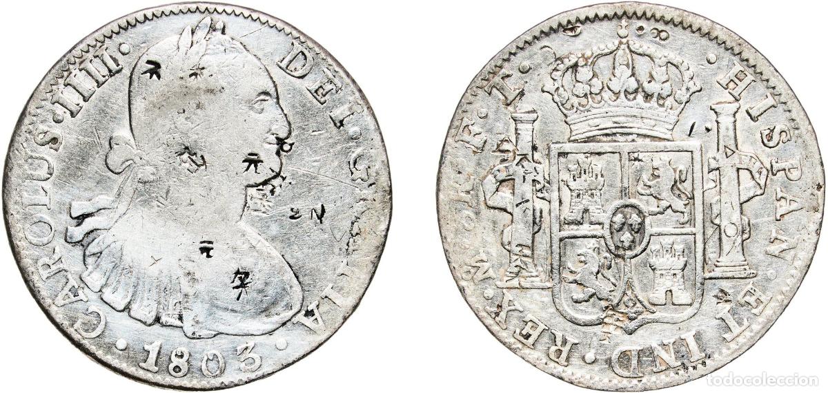 Monedas de Espa&ntilde;a: Mexico Spanish colony 1803 Mo FT 8 Reales - Carlos IV Silver (.896) Mexican Mint 26.69g VF Chopmark