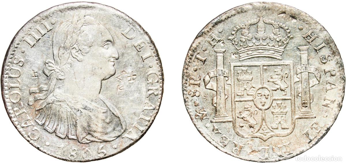 Monedas de Espa&ntilde;a: Mexico Spanish colony 1806 Mo TH 8 Reales - Carlos IV Silver (.896) Mexican Mint 26.82g XF KM 109