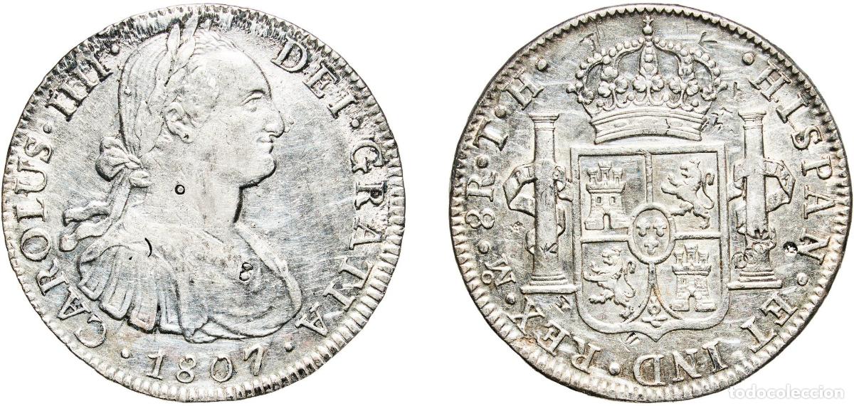 Monete da Spagna: Mexico Spanish colony 1807 Mo TH 8 Reales - Carlos IV Silver (.896) Mexican Mint 26.57g XF KM 109