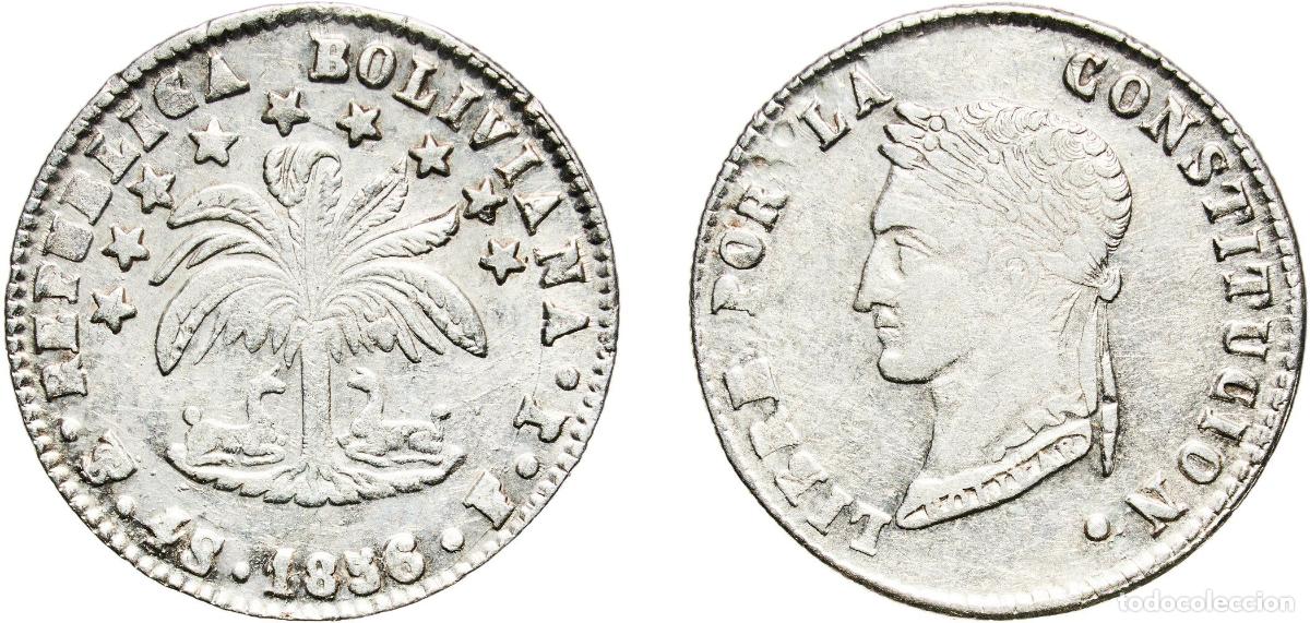 Monedas de Espa&ntilde;a: Bolivia Republic 1856 PTS FJ 4 Soles Silver (.667) Potosi Mint 13.82g XF KM 123.1 KM 123.2 KM 123.