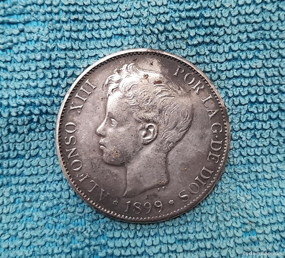 Moedas de Espanha: 5 Pesetas 1899 MS.M.*18*99, Falsa de epoca