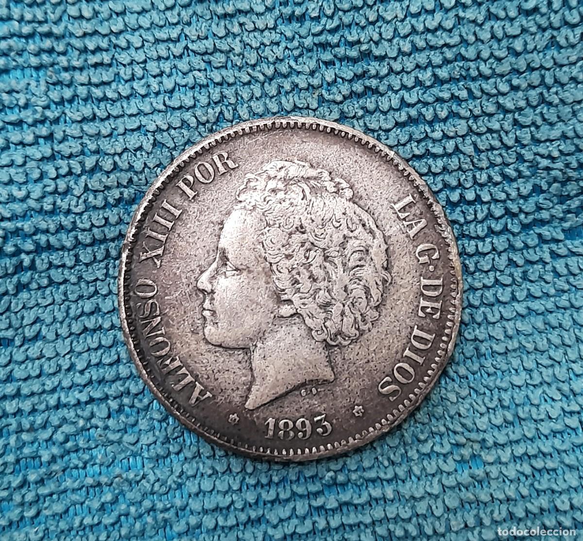 Moedas de Espanha: 5 Pesetas 1893 MS.M. *18*93, Falsa de epoca
