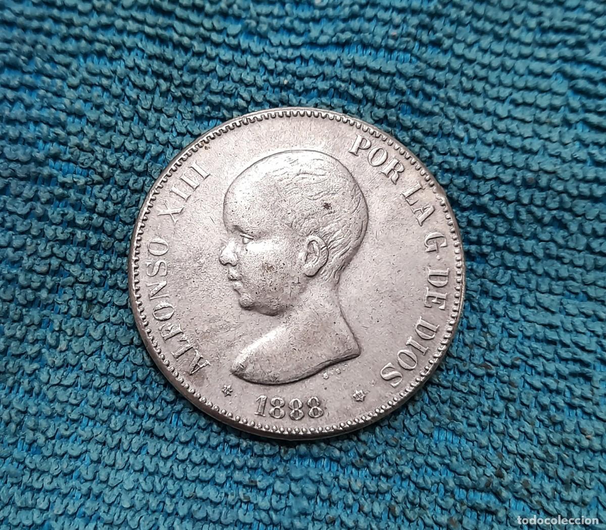 Moedas de Espanha: 5 Pesetas 1888 PG.M. *18*88, Falsa de epoca