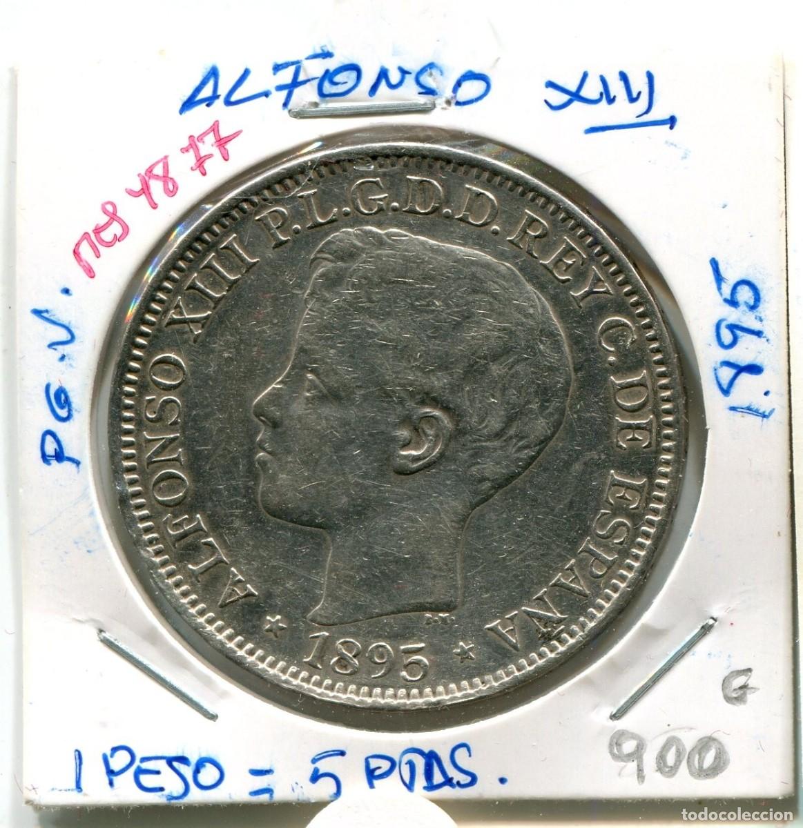 Monete da Spagna: 1 PESO = 5 PESETAS ALFONSO XIII A&Ntilde;O 1895 PG.V ( MES4877 )