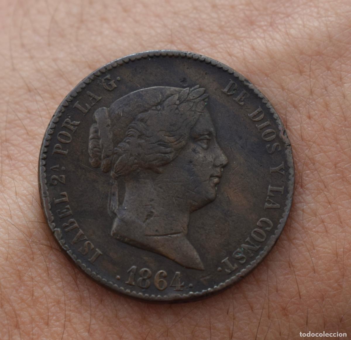 Coins of Spain: Moneda 25 Centimos de real 1864, Barcelona, Isabel II.