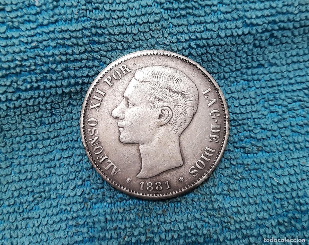 Moedas de Espanha: 5 Pesetas 1881 MS.M. *18*81, Falsa de epoca