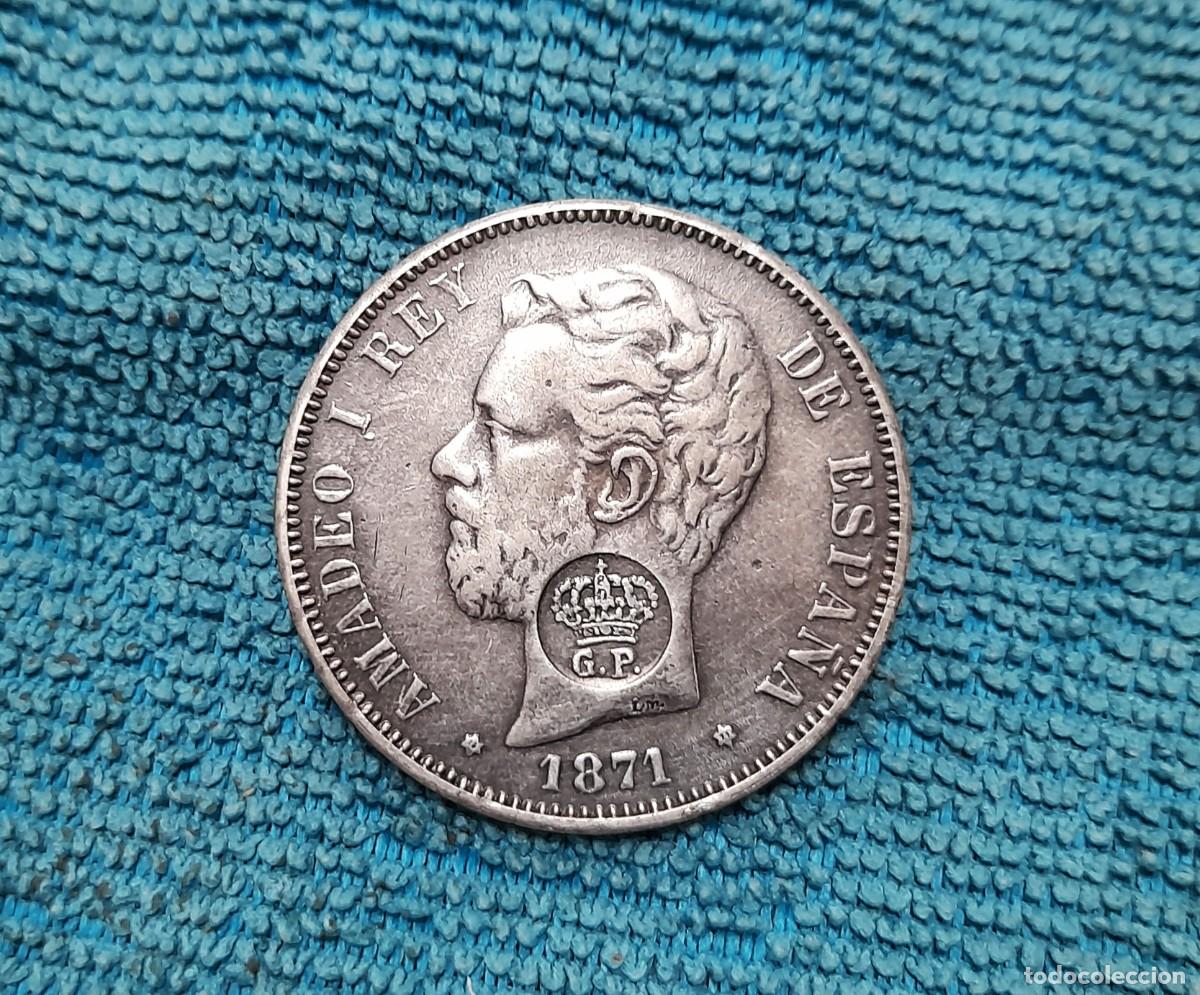 Moedas de Espanha: 5 Pesetas 1871 DE.M. *18*75, Falsa de epoca