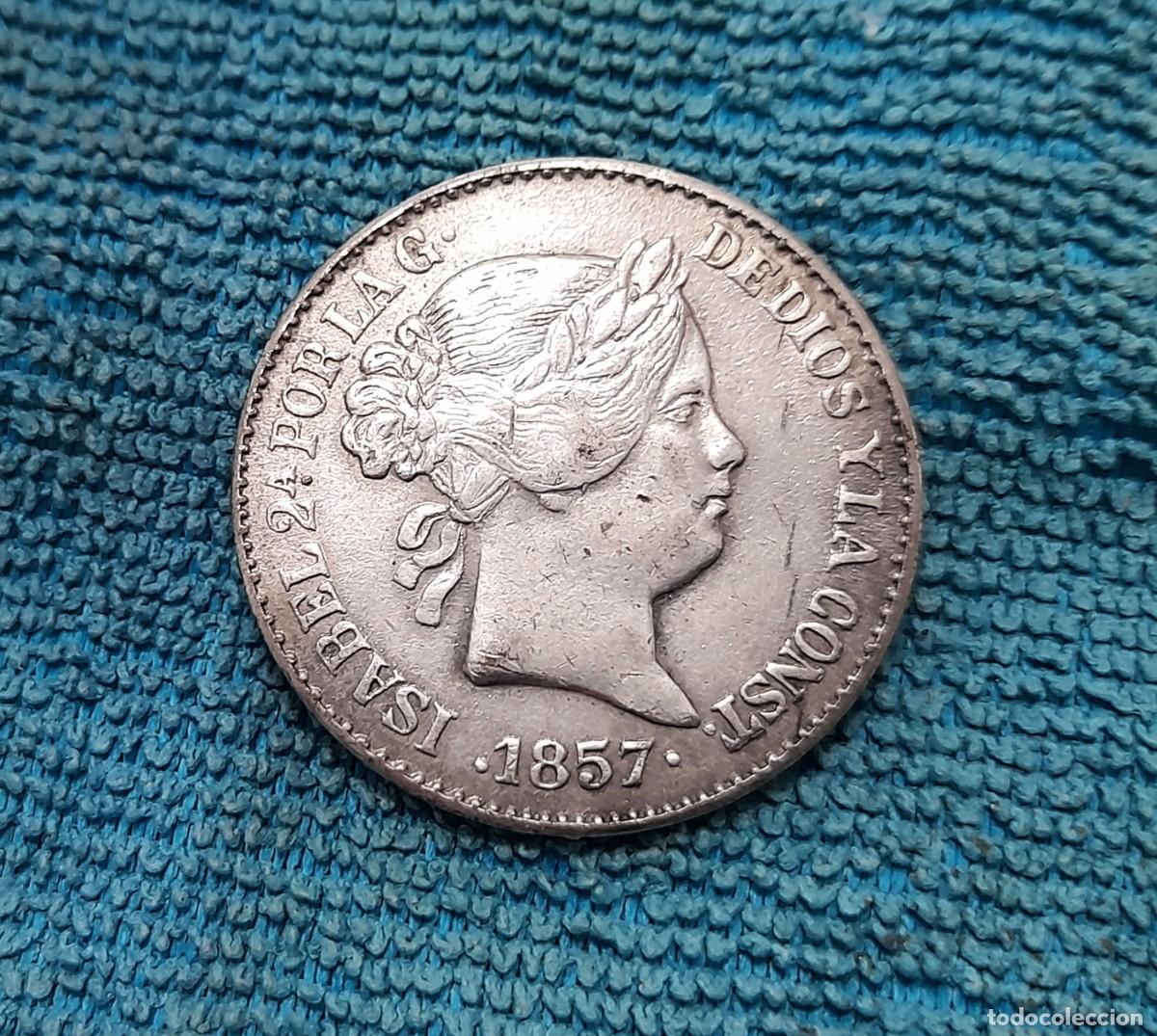 Moedas de Espanha: 20 Reales 1857, Madrid. Falsa de epoca
