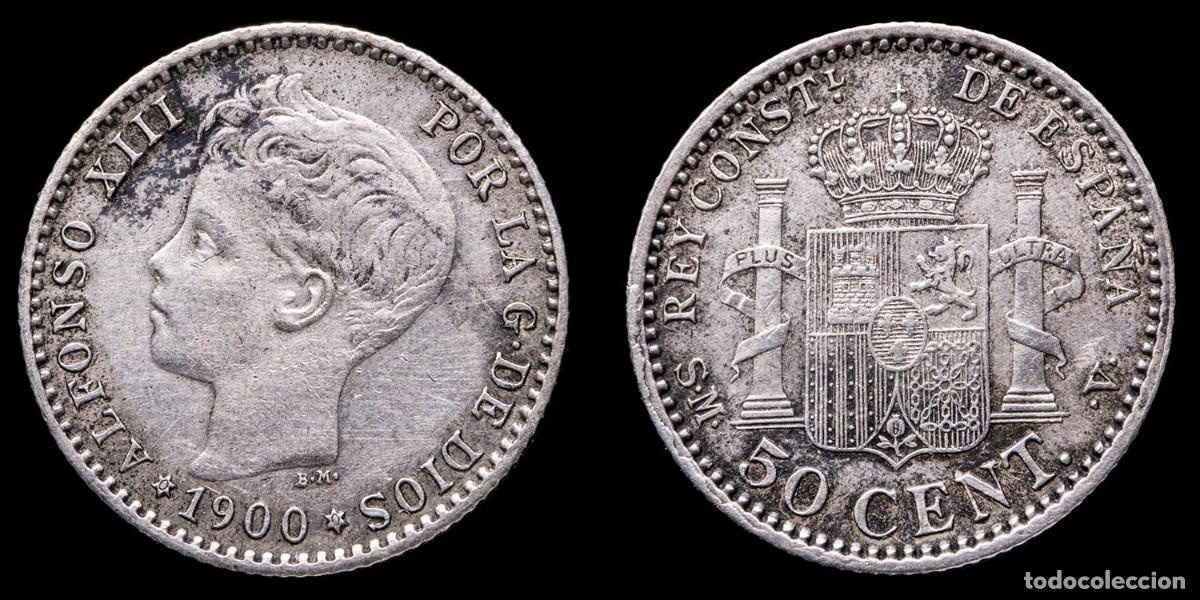 Coins of Spain: 1900, 50 Ar Centimos Alfonso XIII, Madrid Mint (star 0/0) - 18 mm / 2,49 gr.