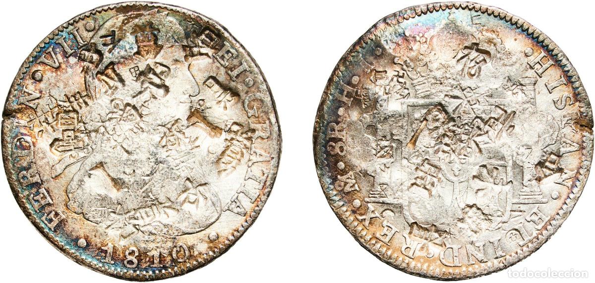 Coins of Spain: Mexico Spanish colony 1810 Mo TH 8 Reales - Fernando VII Silver (.903) Mexican Mint 26.73g VF KM 1