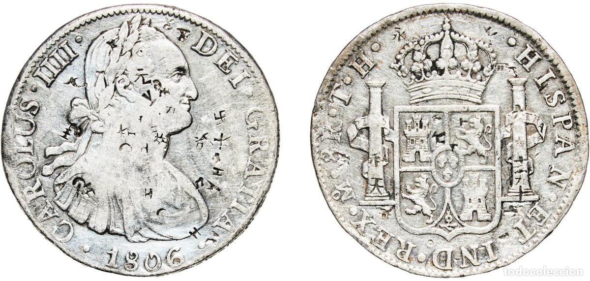 Coins of Spain: Mexico Spanish colony 1806 TH 8 Reales - Carlos IV Silver (.896) Mexican Mint 26.59g VF Chopmarked