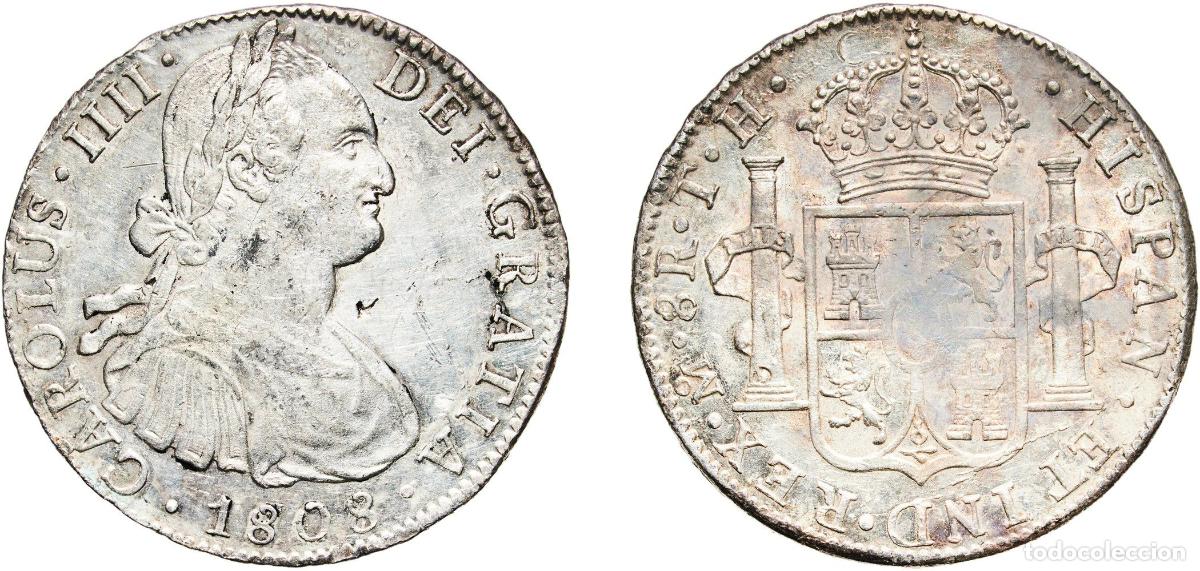 Coins of Spain: Mexico Spanish colony 1803 Mo TH 8 Reales - Carlos IV Silver (.896) Mexican Mint 26.84g AU KM 109