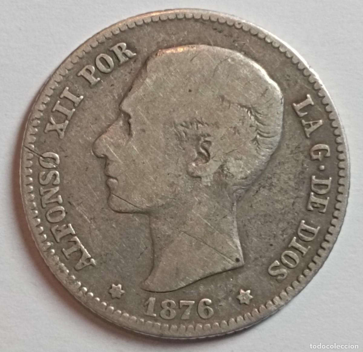 Monete da Spagna: Moneda de Espa&ntilde;a 1 peseta Alfonso XII 1876 de plata