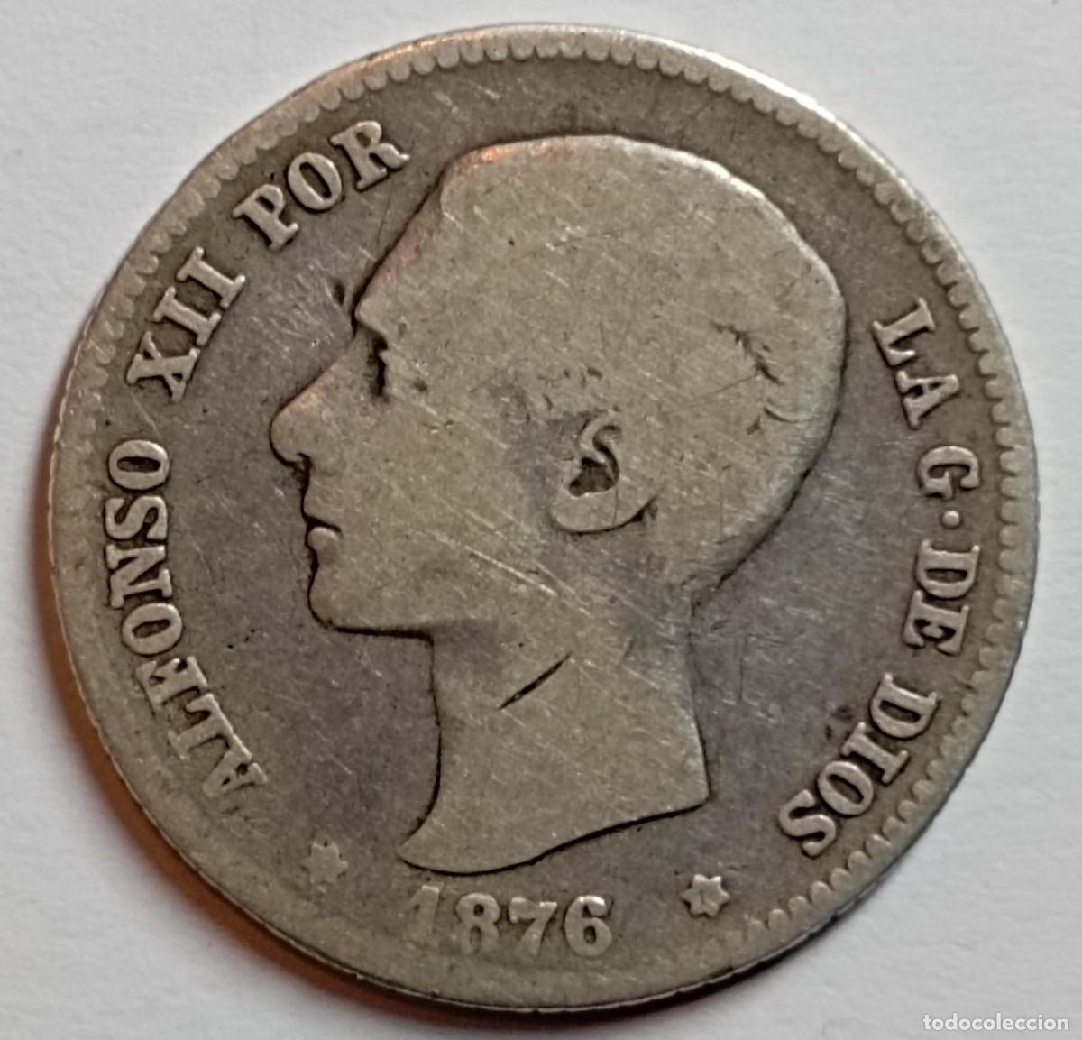 Monete da Spagna: Moneda de Espa&ntilde;a 1 peseta Alfonso XII 1876 de plata