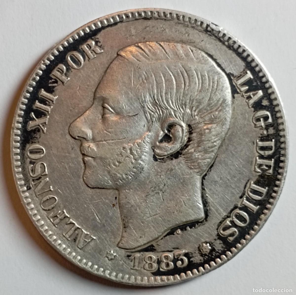 Moedas de Espanha: Moneda de Espa&ntilde;a 5 pesetas Alfonso XII 1883 de plata