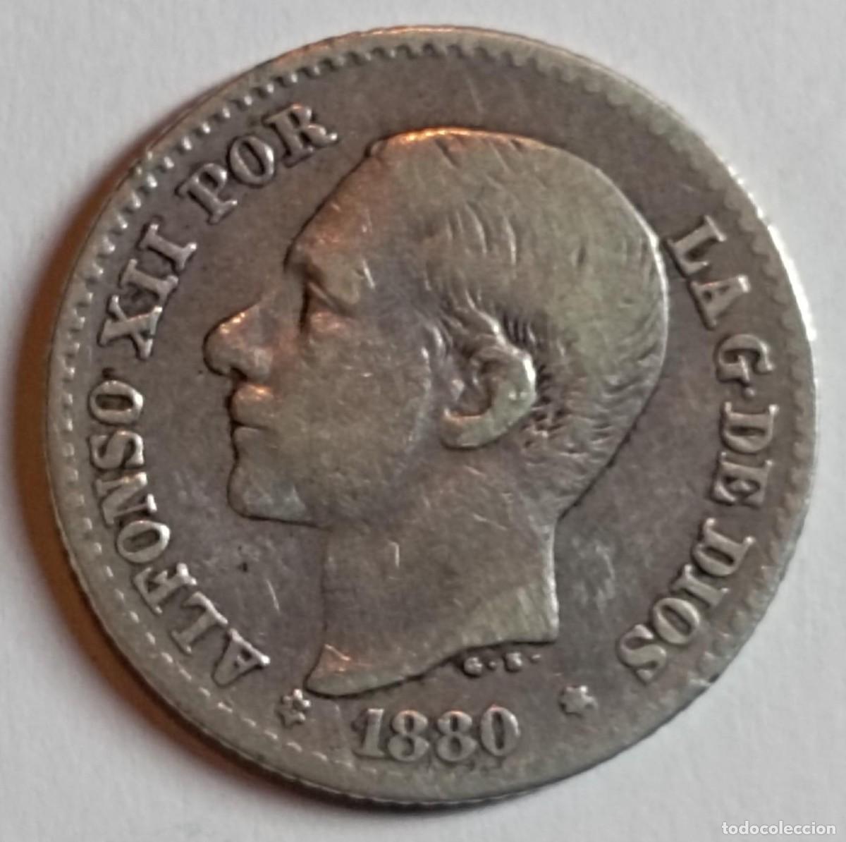 M&uuml;nzen von Spanien: Moneda de Espa&ntilde;a 50 c&eacute;ntimos Alfonso XII 1880 de plata