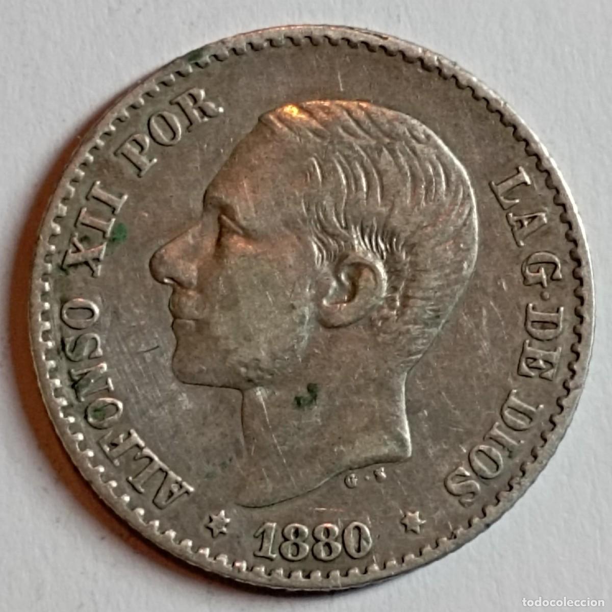 Moedas de Espanha: Moneda de Espa&ntilde;a 50 c&eacute;ntimos Alfonso XII 1880 de plata