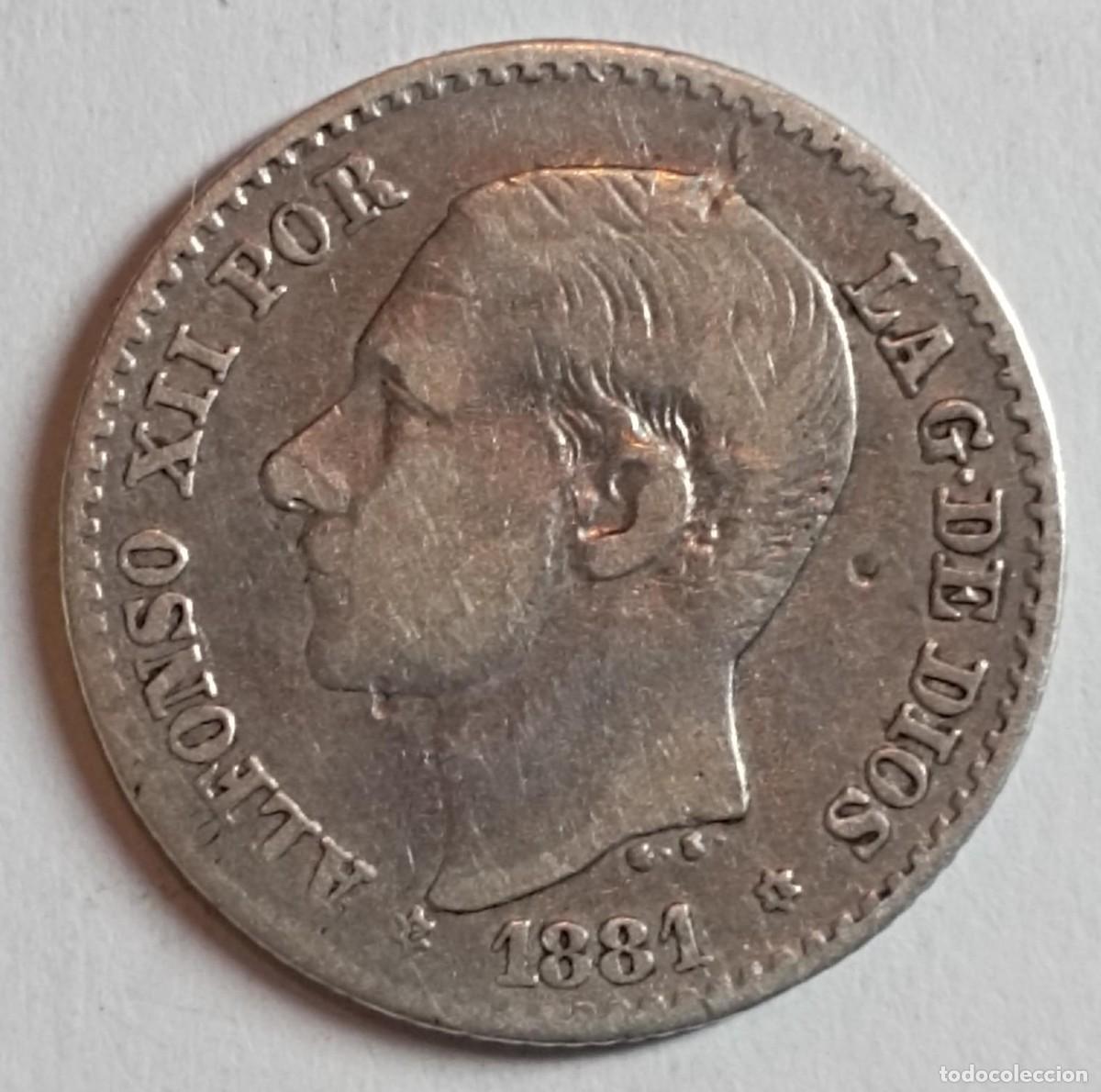 M&uuml;nzen von Spanien: Moneda de Espa&ntilde;a 50 c&eacute;ntimos Alfonso XII 1881 de plata