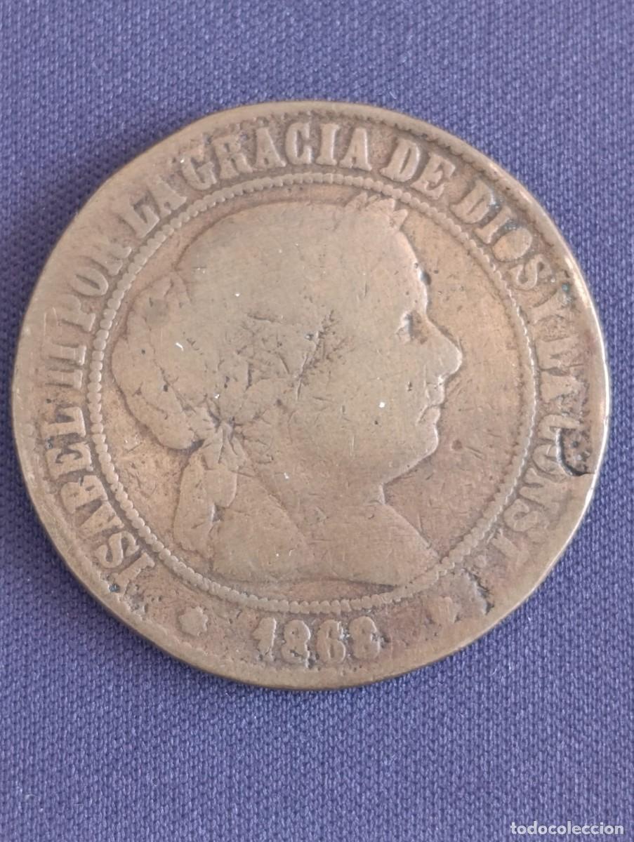 Moedas de Espanha: Moneda Antigua de Cobre &ndash; 5 C&eacute;ntimos de Escudo de Isabel II 1868