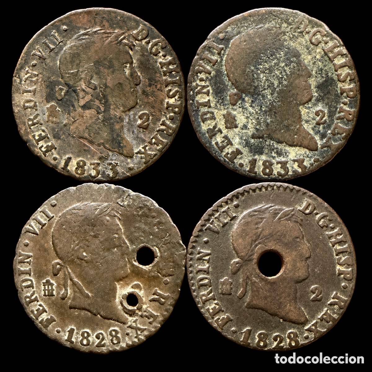 Monedas de Espa&ntilde;a: Lote 4 monedas 2 maraved&iacute;s Ferando VII - Foto 1