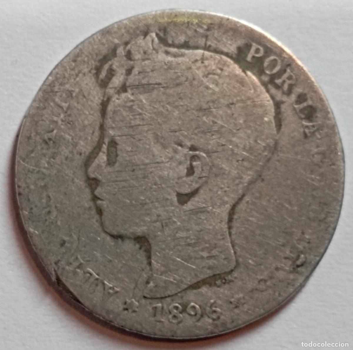Moedas de Espanha: Moneda 1 peseta de Alfonso XIII de 1896 de plata