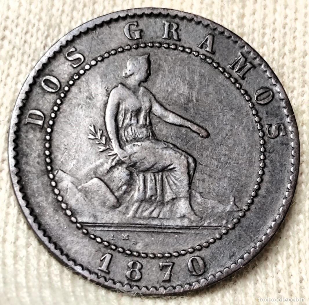 Coins of Spain: Espa&ntilde;a 2 c&eacute;ntimos, 1870 Gobierno provisional Lote 1063
