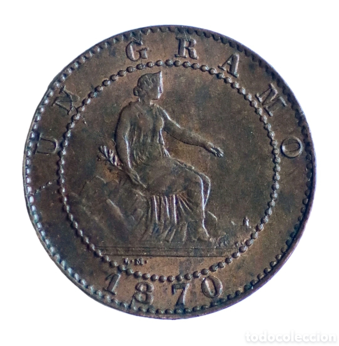 Coins of Spain: UN C&Eacute;NTIMO GOBIERNO PROVISIONAL 1870 SIN CIRCULAR SC. BRILLO ORIGINAL