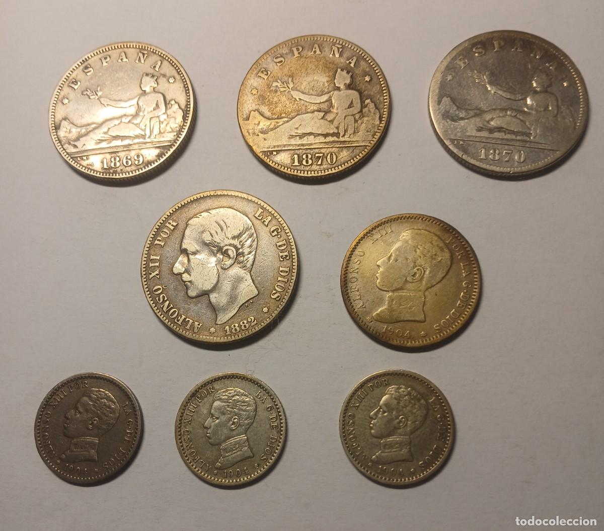 Monedas de Espa&ntilde;a: Lote 8 Monedas Plata Antigua (1869-1904) Gobierno Provisional, Alfonso XII y XIII.