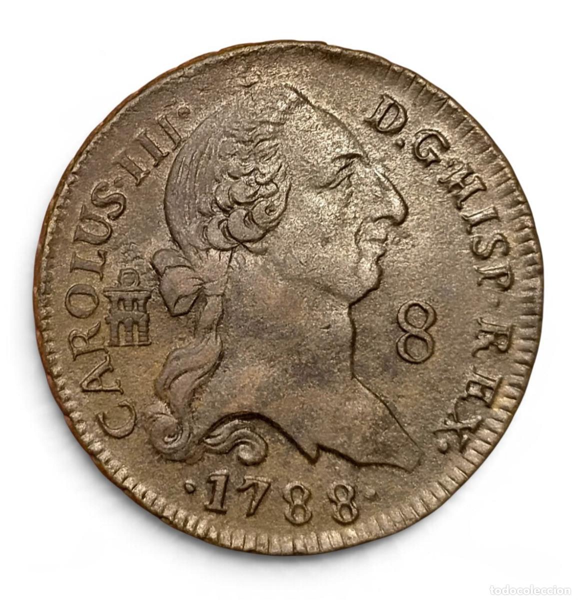 Monete da Spagna: CARLOS III SEGOVIA 8 MARAVEDIS 1788. MUY BONITA