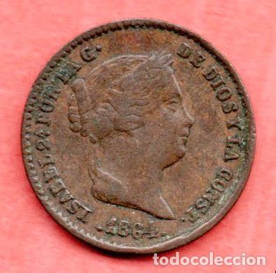 Moedas de Espanha: ISABEL II - 5 CENTIMOS DE REAL 1864 SEGOVIA - RARA