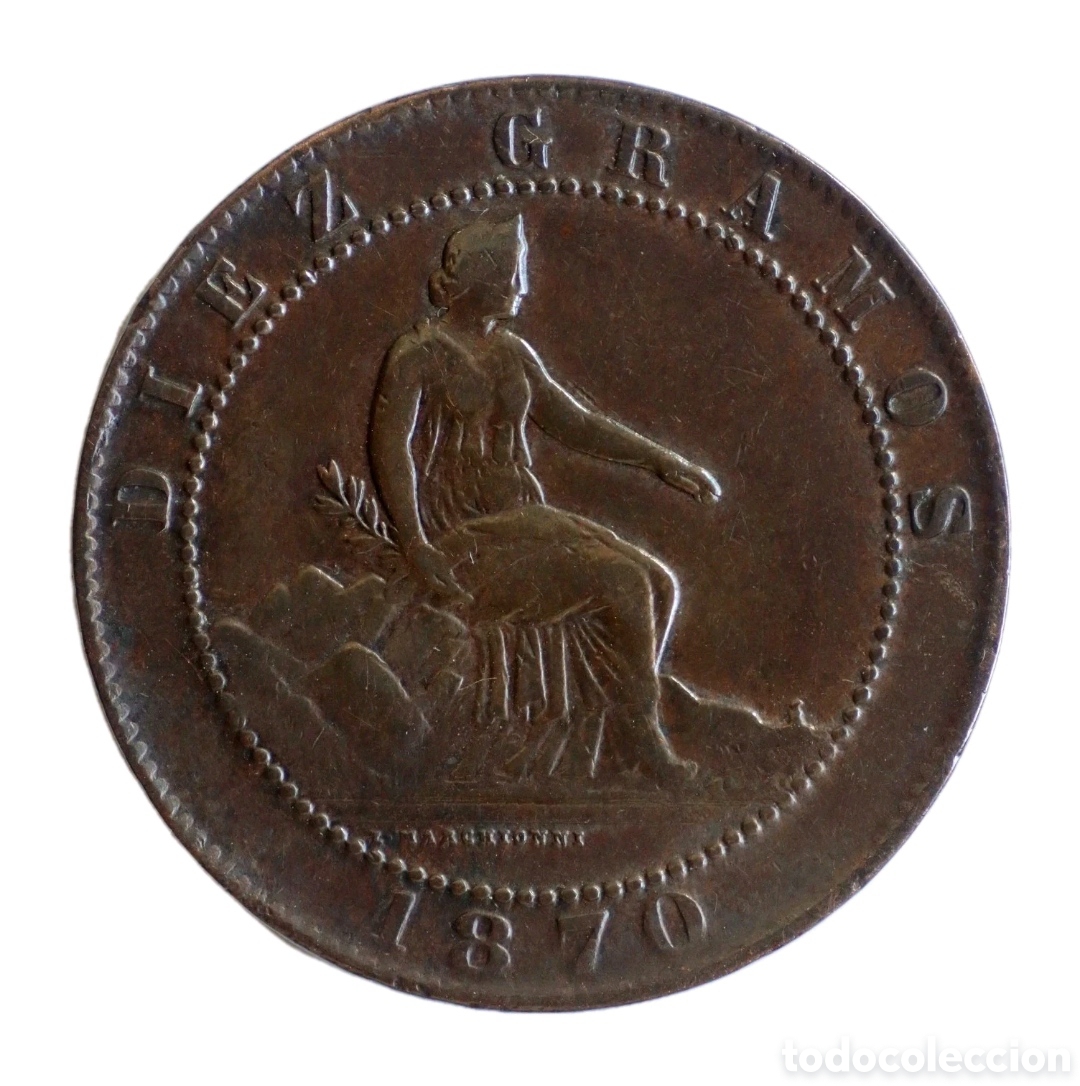 Monedas de Espa&ntilde;a: 10 C&Eacute;NTIMOS GOBIERNO PROVISIONAL 1870 MBC / EBC. - Foto 1
