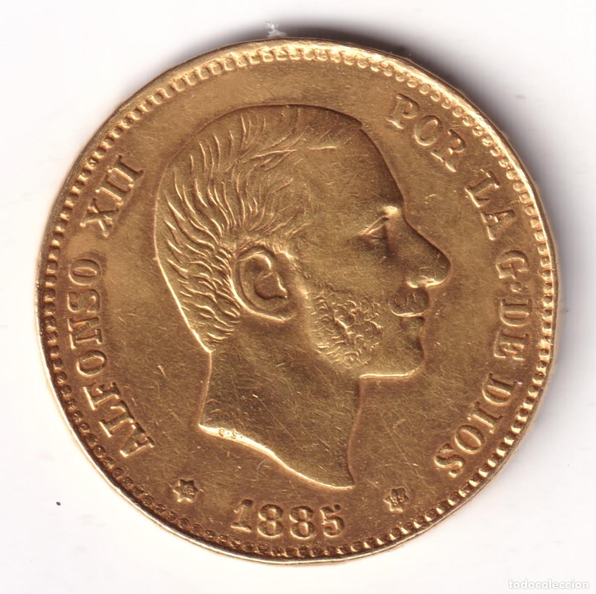 Coins of Spain: ESPA&Ntilde;A 25 pesetas oro 1885 MS.M. *18* *85* Rey Alfonso XII