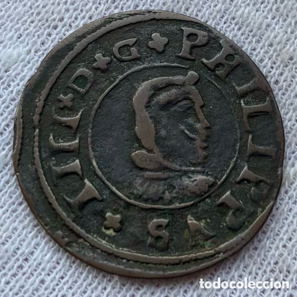 Monete da Spagna: Moneda 16 Maravedis 1663 Coru&ntilde;a. FELIPE IV