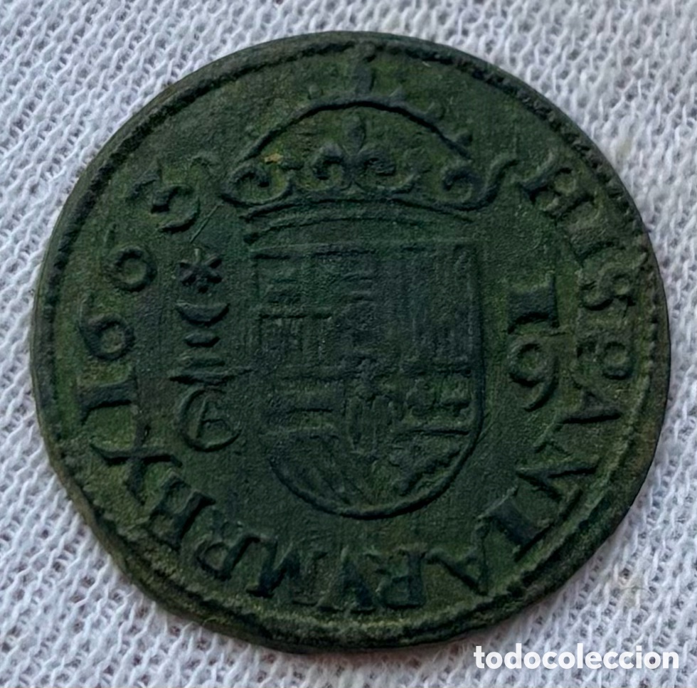 Monedas de Espa&ntilde;a: Moneda 16 Maravedis 1663 Cuenca. FELIPE IV - Foto 2