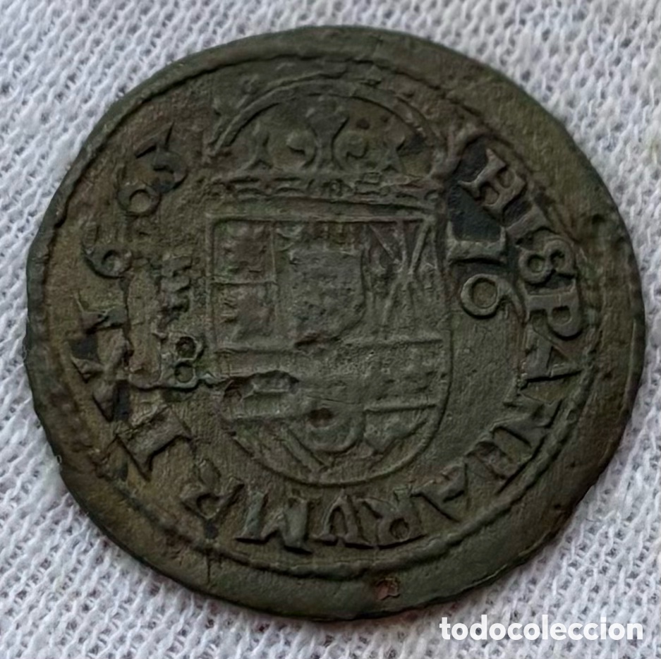 Monedas de Espa&ntilde;a: Moneda 16 Maravedis 1663 Segovia. FELIPE IV - Foto 2