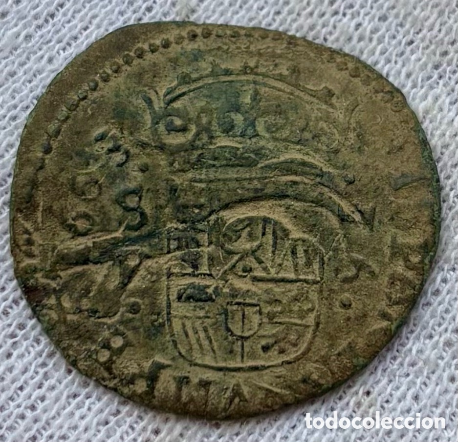Monedas de Espa&ntilde;a: Moneda 16 Maravedis 1663 Sevilla. FELIPE IV. - Foto 2