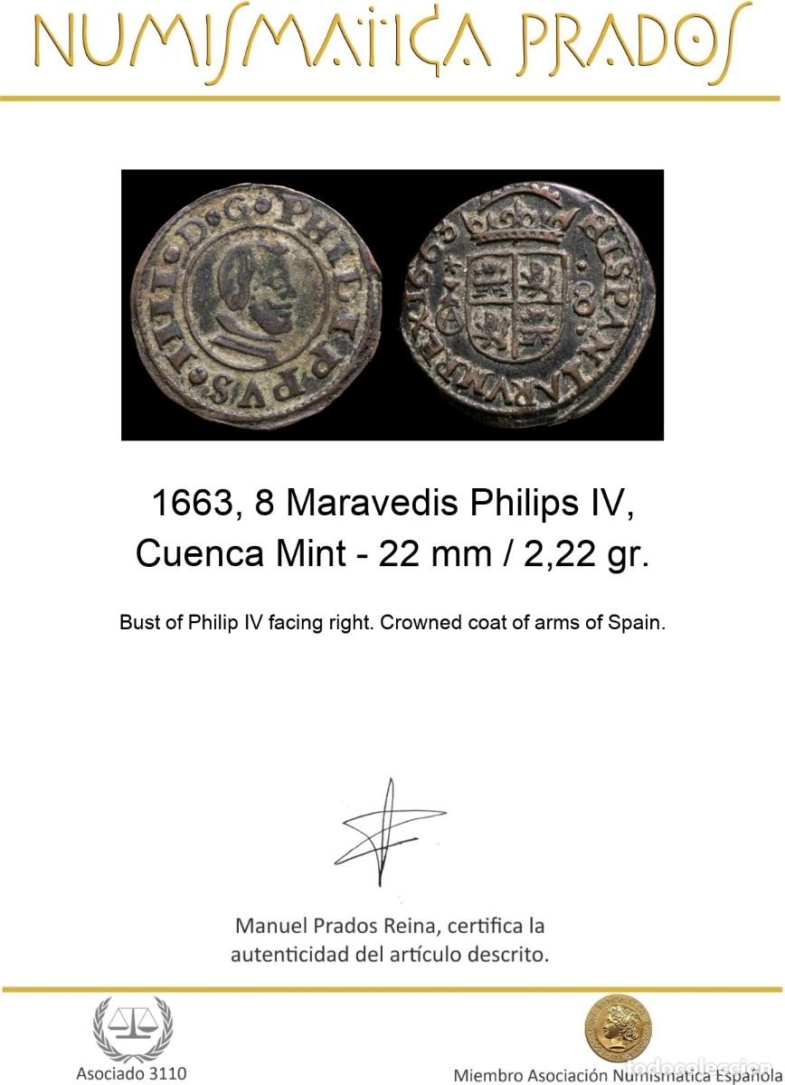 Monedas de Espa&ntilde;a: 1663, 8 Maravedis Philips IV, Cuenca Mint - 22 mm / 2,22 gr. - Foto 2