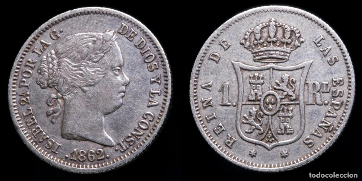 Moedas de Espanha: 1862. 1 Silver Real Isabella II, Madrid Mint - 14 mm / 1,29 gr.
