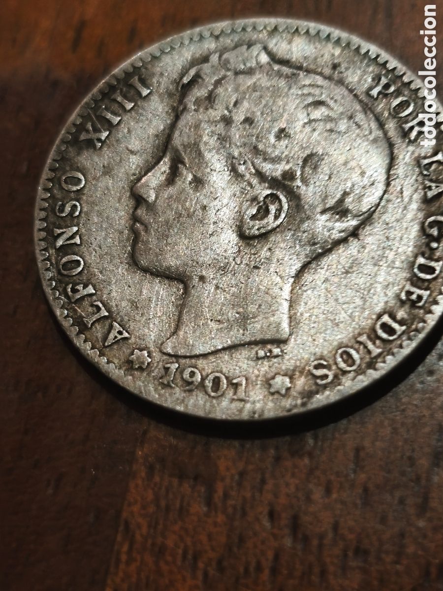 M&uuml;nzen von Spanien: Moneda de Espa&ntilde;a de 1 pts 1901 plata bc , Alfonso xlll ver imagenes