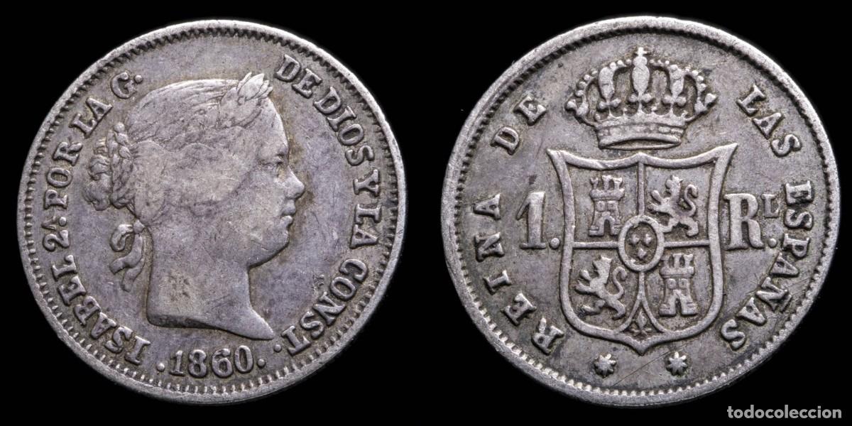 Monnaies d'Espagne: 1860, 1 Silver Real Isabella, Sevilla Mint - 14 mm / 1,25 gr.